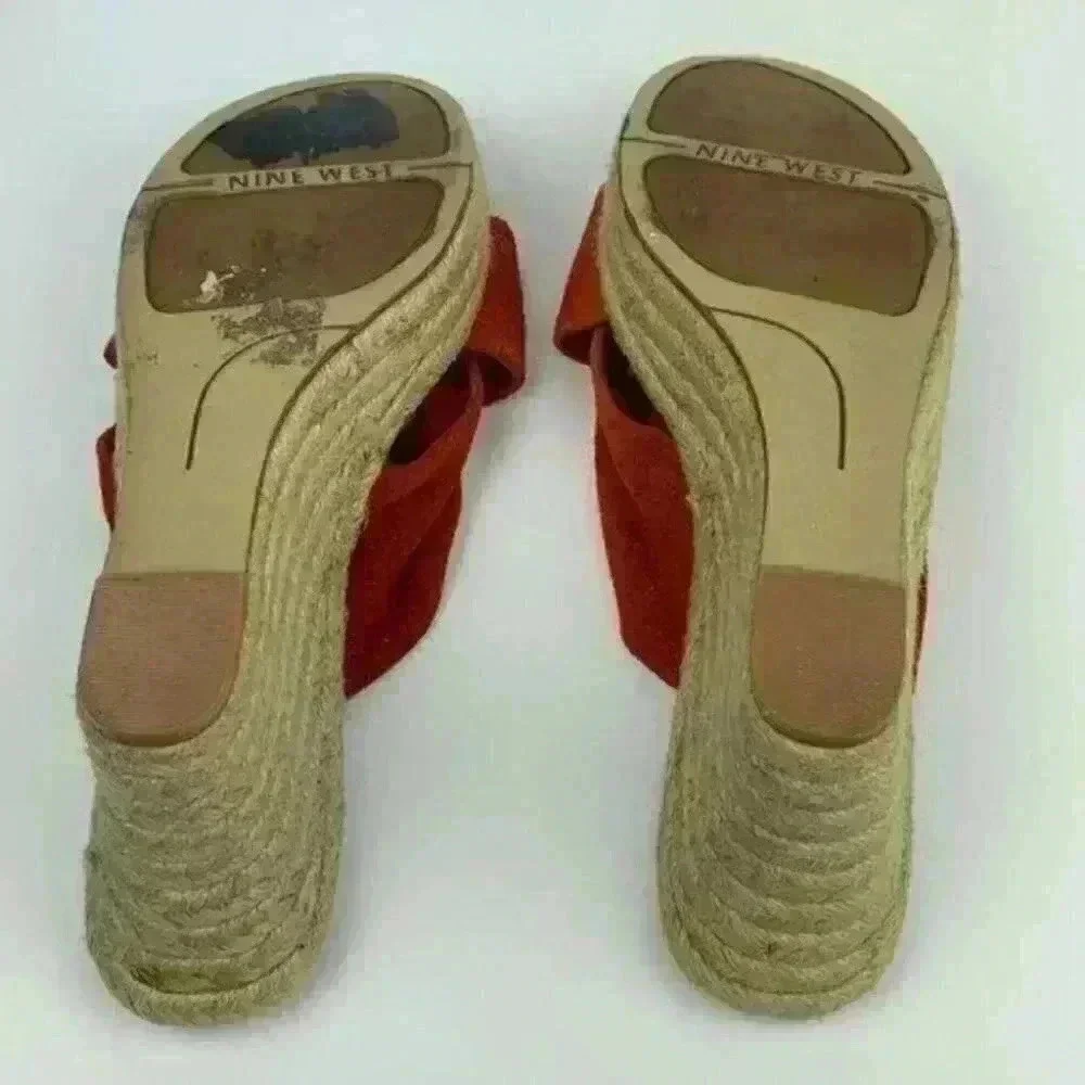 Nine west sandals sz 8 Wntgnitiontj burnt orange suede wedge espadrilles